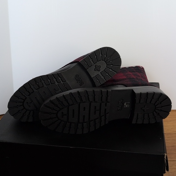 COACH Red Plaid & Leather Studded Combat Boot NIB 9 - Picture 11 of 11